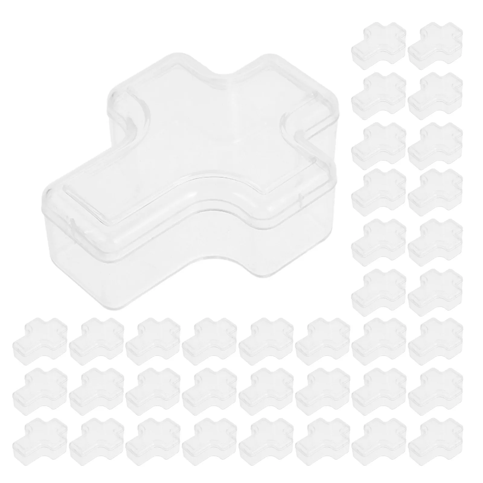 50Pcs Transparent Jewelry Organizer Box Clear Cross Shaped Mini Plastic Container Secure Lid Earring Necklace Bracelet Storage