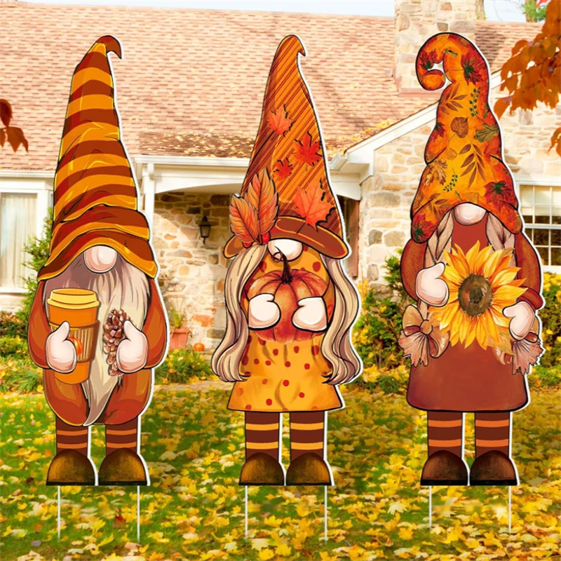 

3Pcs Thanksgiving Decorations For PP Material Corrugated Plastic Outdoor Decor Sign With Ground Stake Sun Protection Waterproof