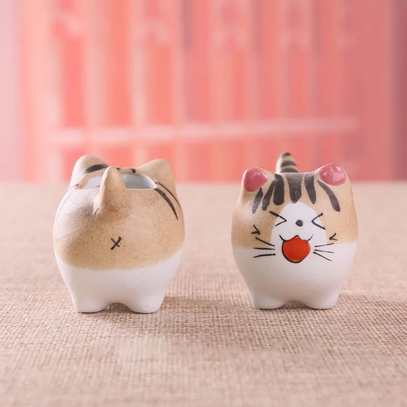 Cute Ceramic Cat Succulents Flower Pot Cartoon Mini Animal Planter Bonsai Cactus Plant Pots Home Office Desktop Decoration Craft