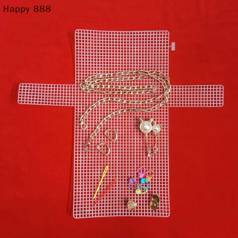 

DIY Knitting And Crochet Bag Kit–Includes Plastic Mesh Canvas,Ribbon And Essential Craft Tools For Creating Stylish Shoulder Bag