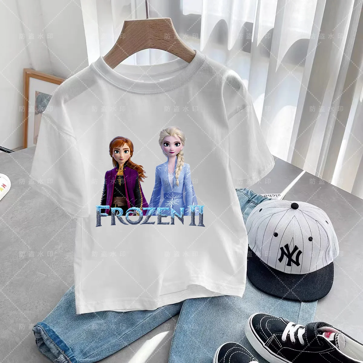 Piękny Frozen Elsa T-shirt dla dzieci dziewczynki ubrania Disney T-shirty dzieci lato z krótkim rękawem dziecko prezent urodzinowy 3-14T