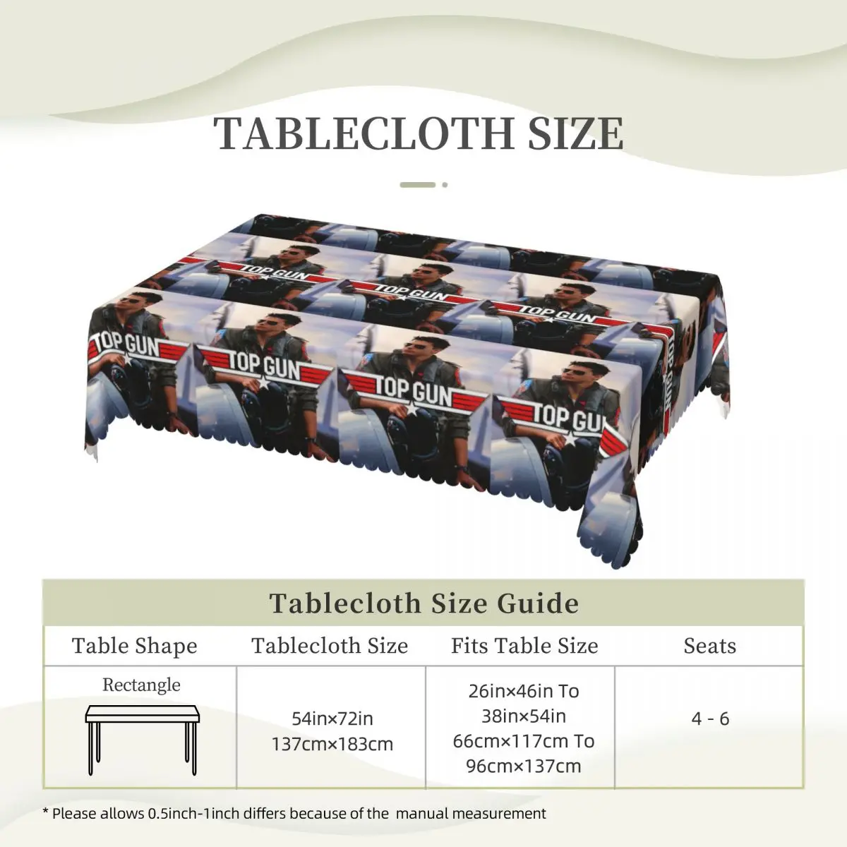 Top Gun Tom Cruise Maverick Customized Rectangular Tablecloth Waterproof Table Cover for Dining Events Table Cloth