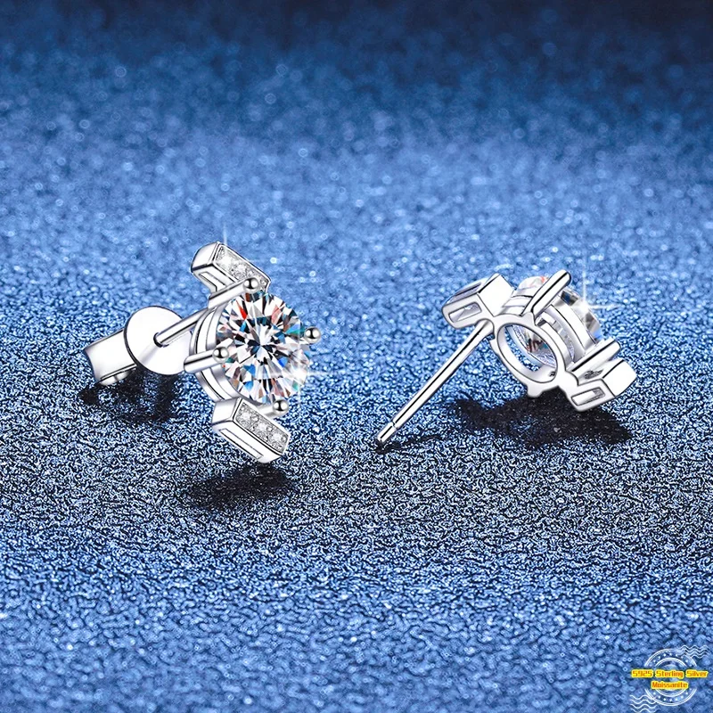 

2,0 карата Муассанит S925 Серебряные серьги-гвоздики для женщин с платиновым покрытием и геометрическим узором, четыре когтя, серьги-гвоздики, ювелирные изделия, оптовая продажа