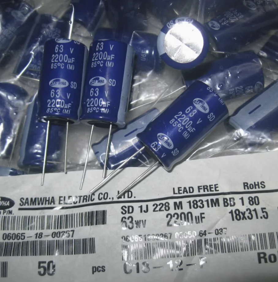 

10PCS/lot Original SAM WHA SD 63V2200UF 18X32MM Aluminum electrolytic capacitors 2200UF/63V 85c 63V 2200UF free shipping