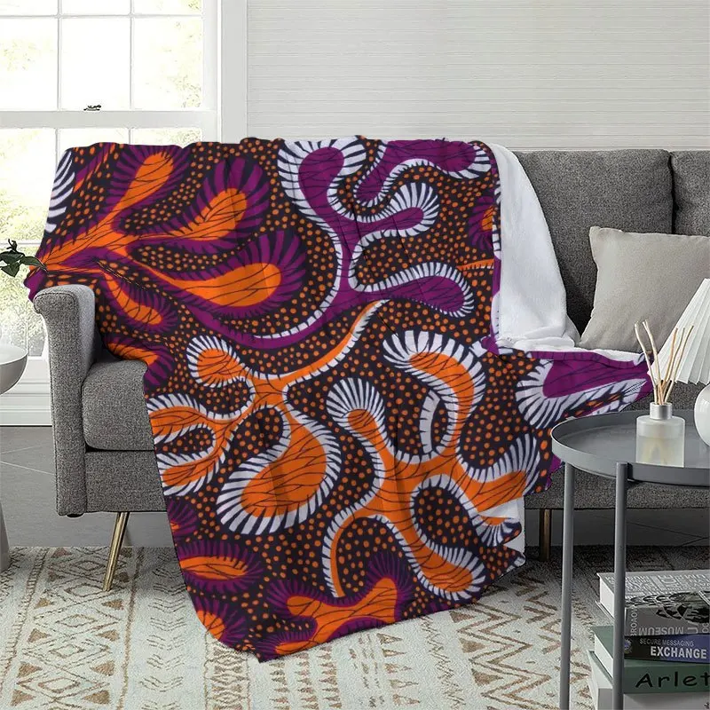 Vibrant Purple Orange African Tribal Bold Exotic Couch Bed Throw Blanket Soft Flannel Sofa Lap Cover Cozy Rest Home Decor Gift
