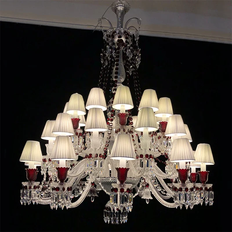 European Designer Luxury Villa Living Room K9 Crystal Chandelier Hotel Lobby Lead Containing Bend Pipe Fabric Pendant Light