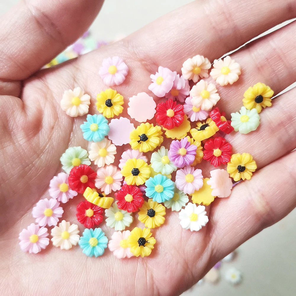 8MM 50pcs Plastic Daisy Flower Colorful beads For DIY Components Necklace Bracelet Hair Findings Accessories