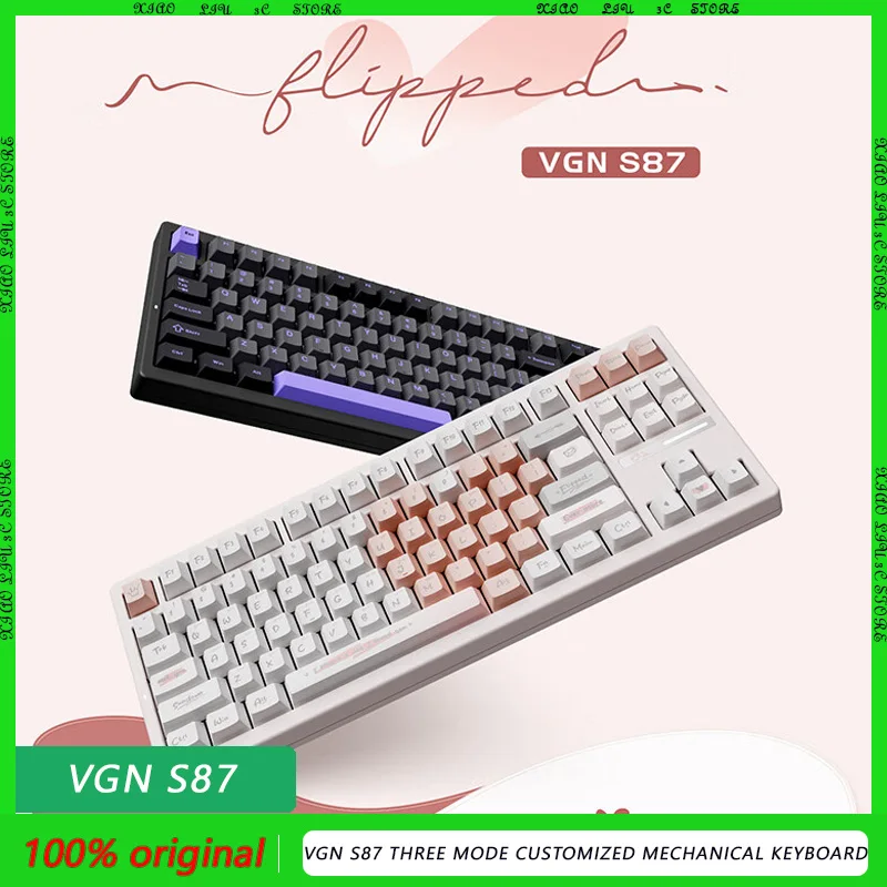 VGN S87 Three Mode Customized Mechanical Keyboard pc 2.4g BT Wireless 8000MAH Customized PBT Keycaps Dynamic RGB Anya Axis