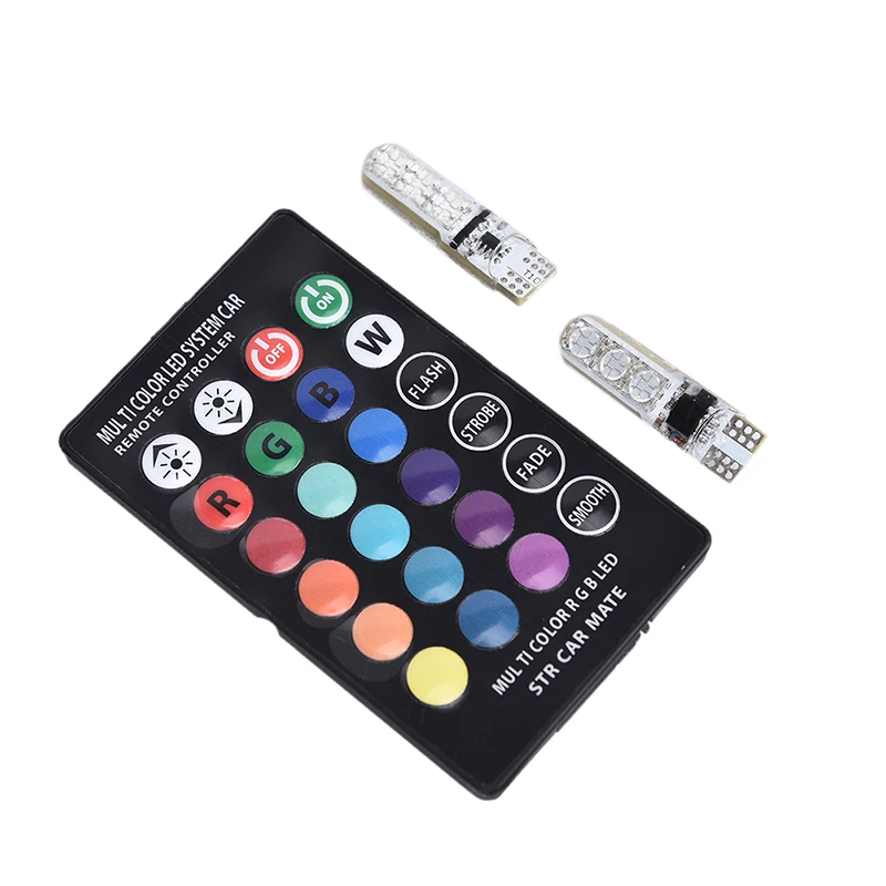 2pcs T10 COB RGB LED 6SMD Car Wedge Side Multicolor Light Bulbs Remote Contro