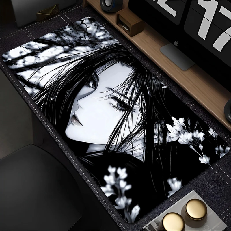 Mouse Pad Black And White Anime Girl Mousepad Office PC Kawaii Gamer Cabinet Keyboard Rug Laptop Gaming Accessories XXL Desk Mat