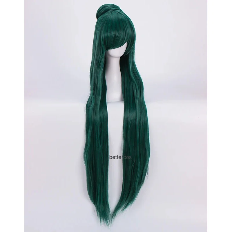 

Sailor Pluto Meiou Setsuna Cosplay Wigs 100cm Long Dark Green Heat Resistant Synthetic Hair + Wig Cap + A Bun
