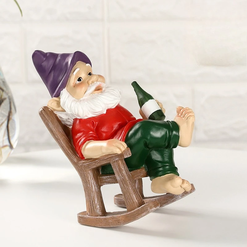 

Bent Up Rocking Chair Dwarf Ornament Creative Character Art Home Decoration Resin Craft Fun Elf Indoor Living Room Desktop Decor