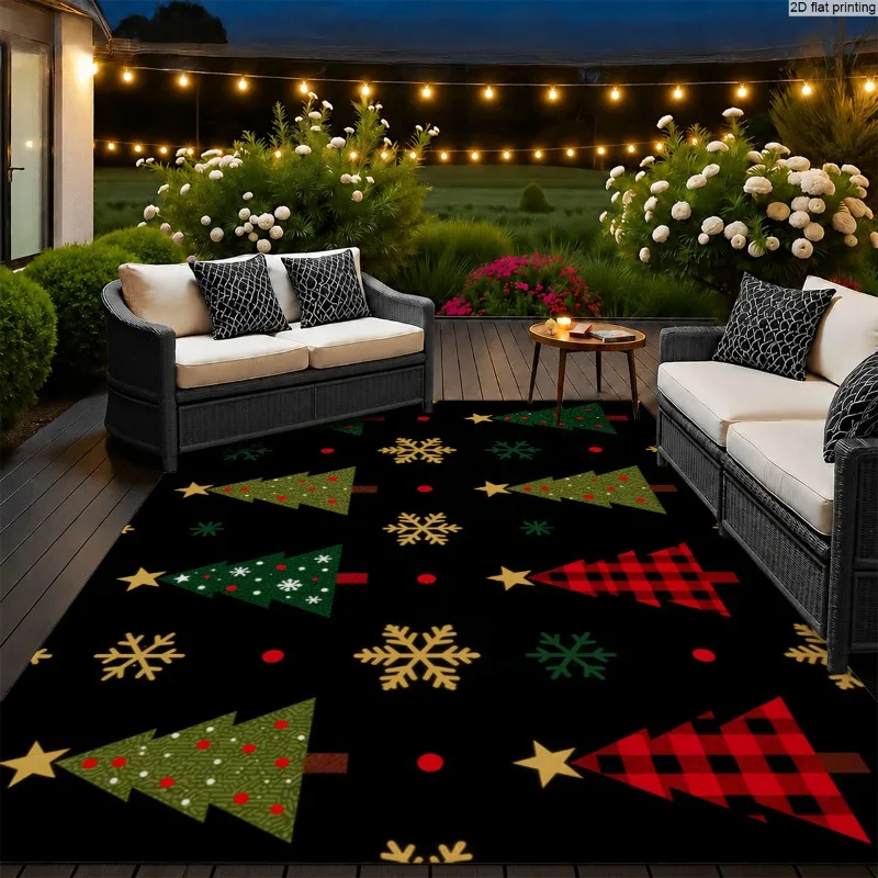 Winter Cabin Christmas Wreath Area Rug Snow Scene Rectangle Floor Rug for Living Room Indoor Holiday Xmas Decor Large Area Rug
