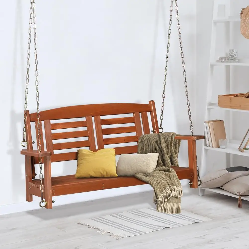 

2 Person Porch Swing Bench Wooden Hanging Swing Chair Garden Patio