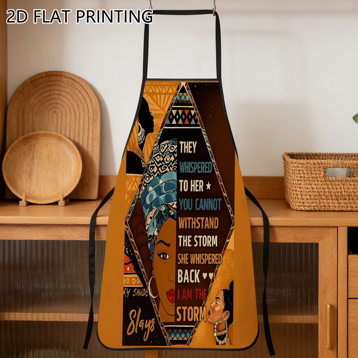 1pc African Woman Inspirational Quote Pattern Apron For Lady Home Kitchen Use