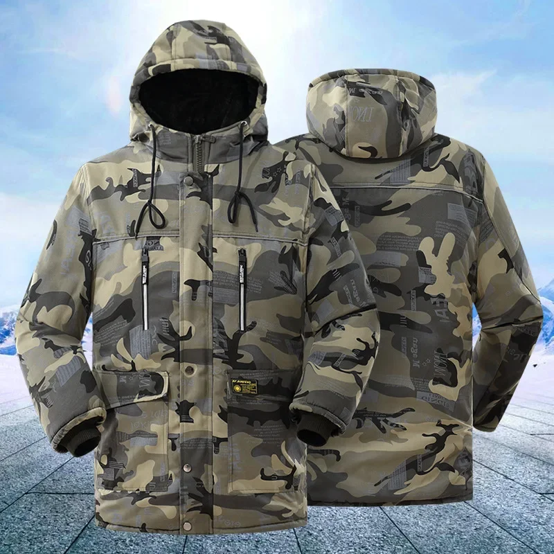 Large Size Male Outdoor Waterproof Cotton Coat Winter Mens Long Fleece Jacket High-quality Wool Thicken Warm Camouflage Parka