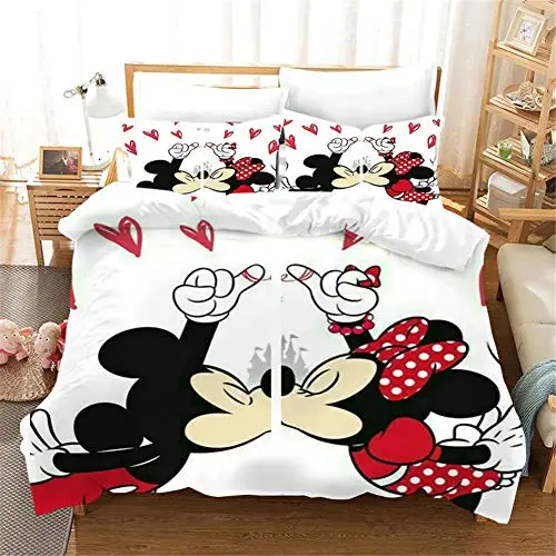 Disney Mickey Mouse Bedding Sets for Children,Bed Linen Boys Girls Pink Minnie Duvet Cover Pillowcases Cotton/Renforcé