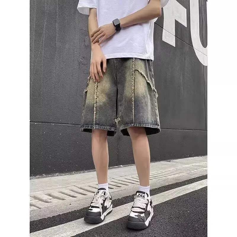 Literary new Harajuku Joker trend unbranded Japanese denim shorts male 2025 summer new American retro.