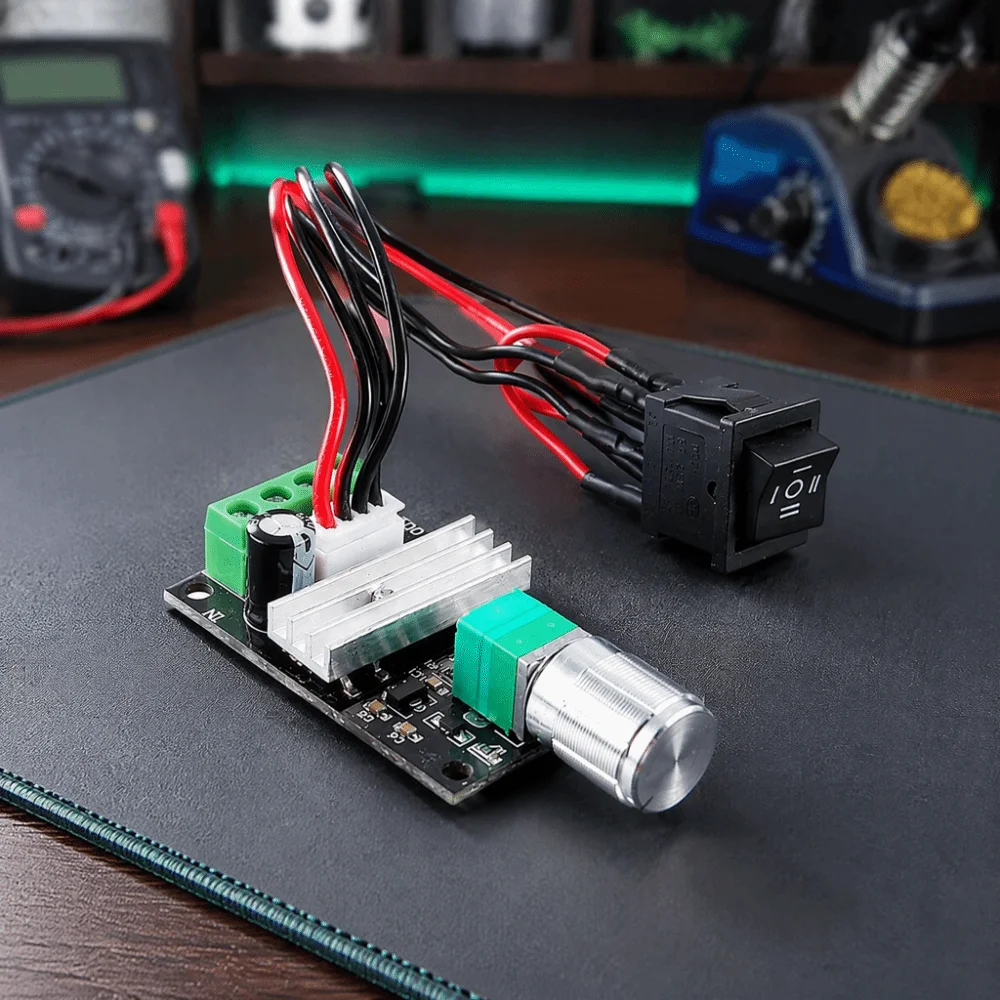 6‑28V Input Voltage DC Motor Speed Controller 80W Power Capacity Adjustable Knob PWM Motor Controller Forward Reverse Function