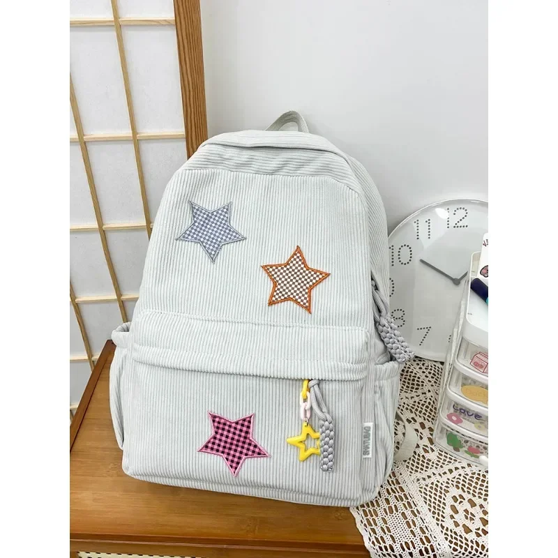 Corduroy Star Decoração Bolsa Escolar Sólida, Twist Zipper Mochilas, Bolsas de moda para meninas e meninos, Venda quente, 2022