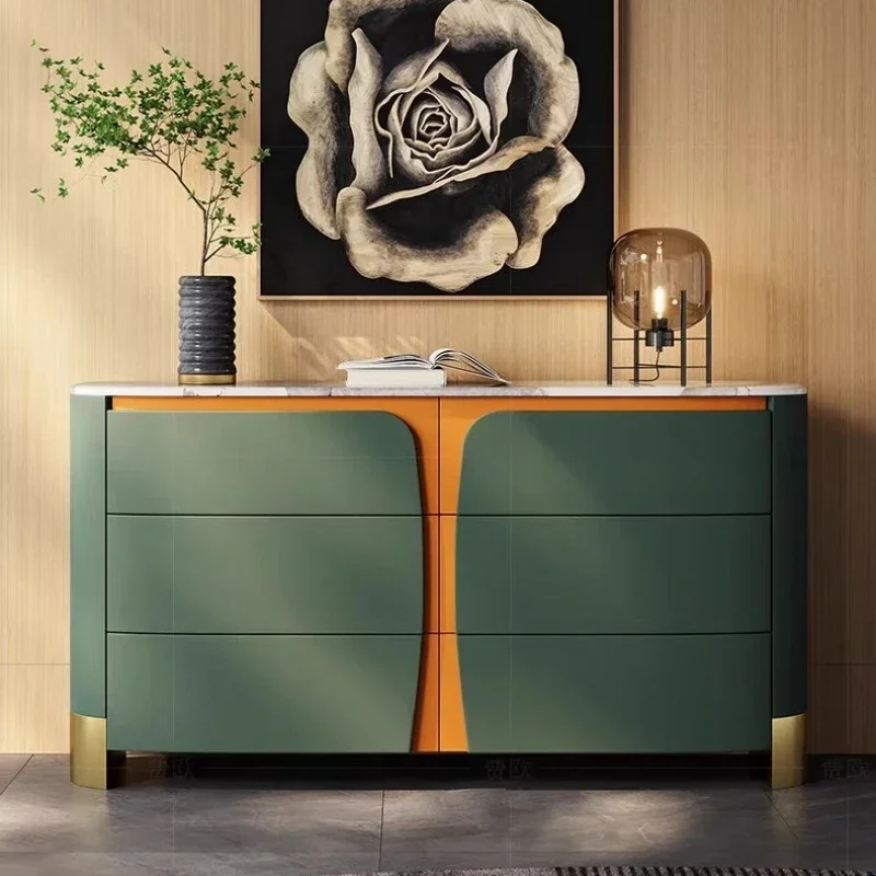 

Премиальный комод в стиле лайт-люкс, приставной шкаф для столовой, мраморный ТВ-шкаф для спальни, прикроватный шкаф для хранения.