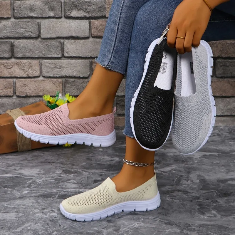 Atmungsaktive Strick Slipper für Frauen plus Größe 43 leichte weiche Sohle Flats Schuhe Frau 2024 Herbst Anti-Rutsch-Freizeit schuhe Damen