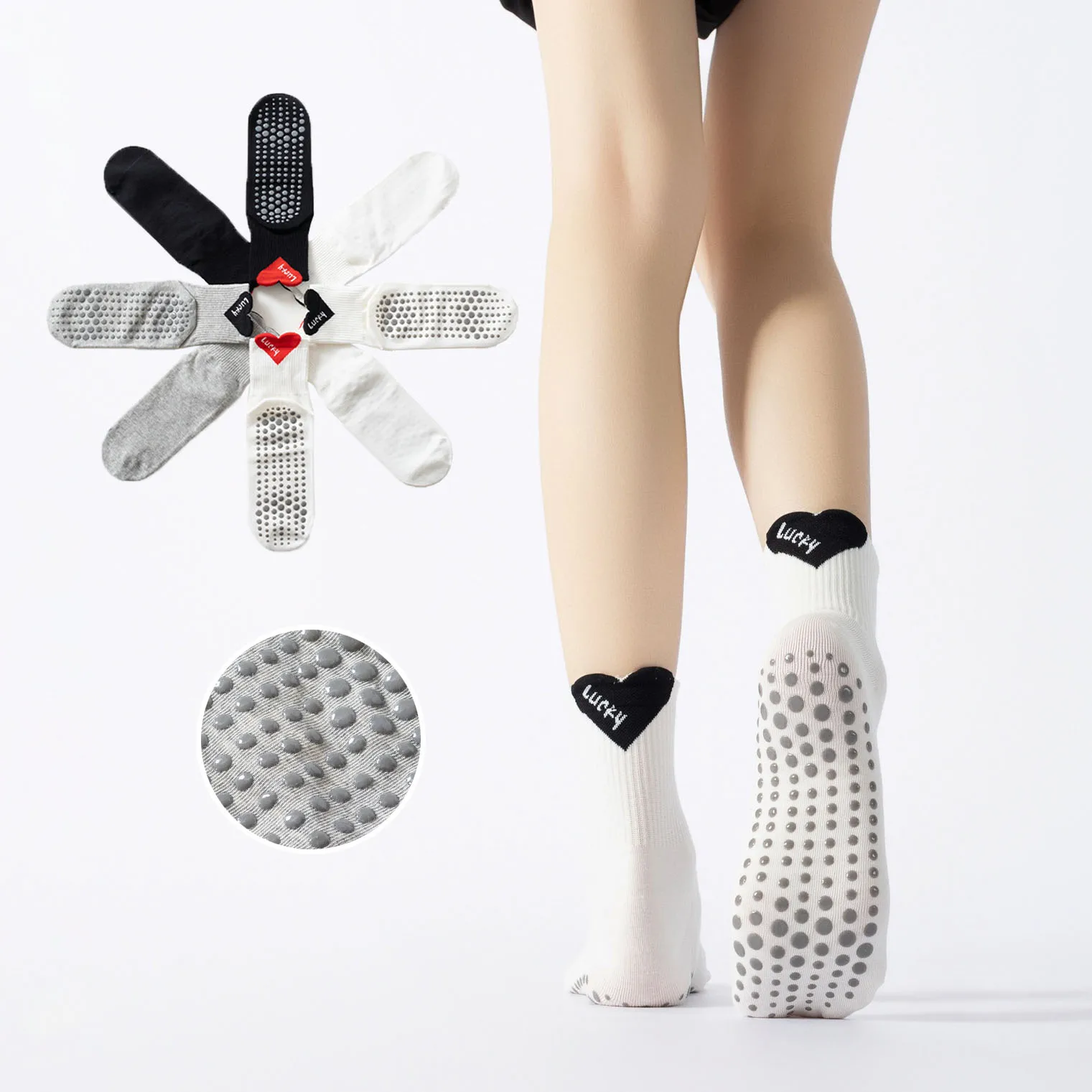 

Носки для йоги женские хлопковые с сердечками, силиконовые, нескользящие, для пилатеса, с усиленным захватом