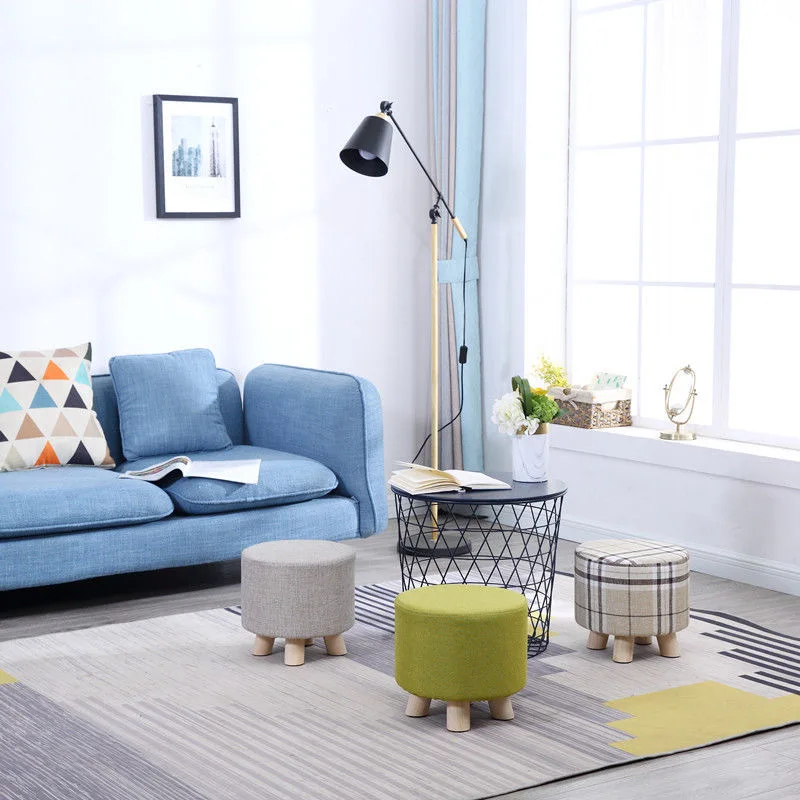 Multi-Functional Round Stool Small Wooden For Kid Adult Bedroom Dining Furniture Shoe Rack Footstool Soft Beach Makeup Chair