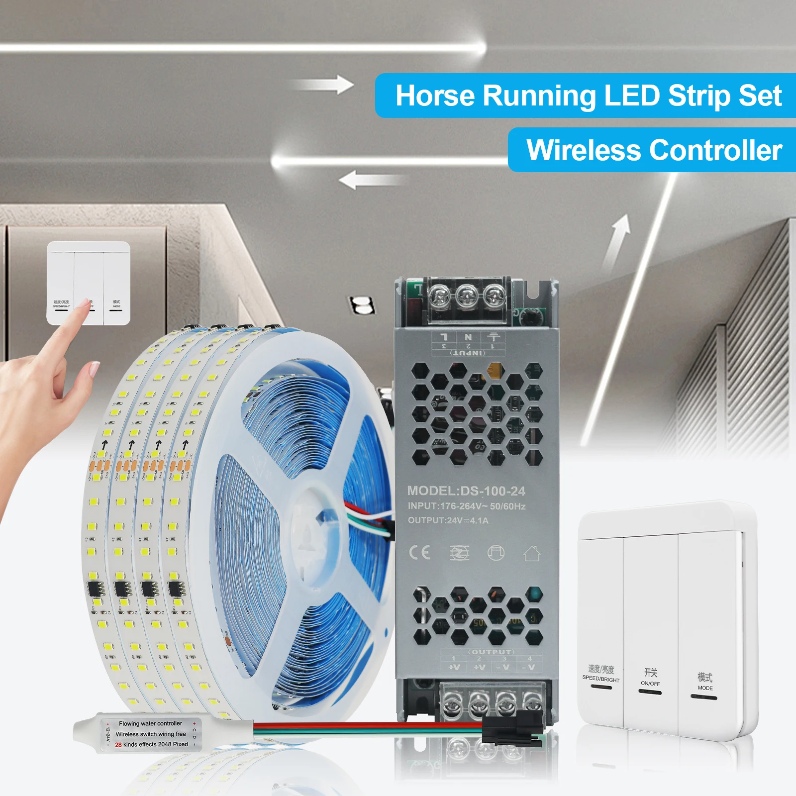 Running Water LED Strip with WS2811 IC DC24V 2835 120Leds/M Flowing Light Wireless Controller Flexible Ribbon Lamp Power Kit