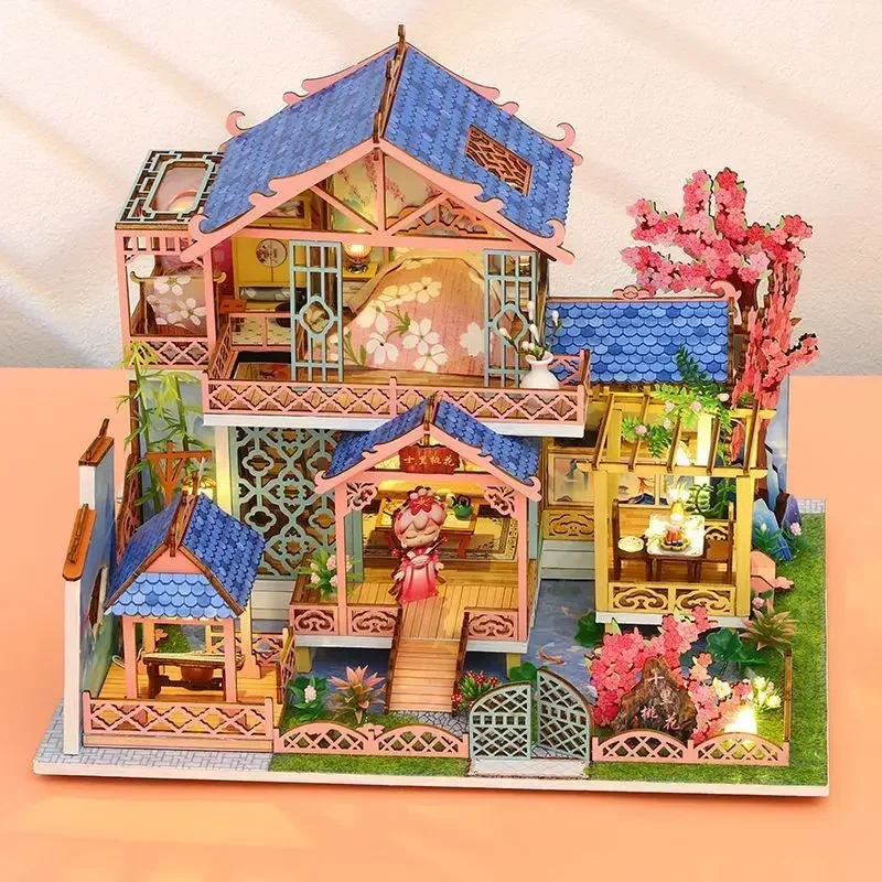 

Peach Blossom Attic Casa Miniature Building NEW DIY Wooden Doll Houses Kits with Furniture Led Light Dollhouse for Girls Gifts