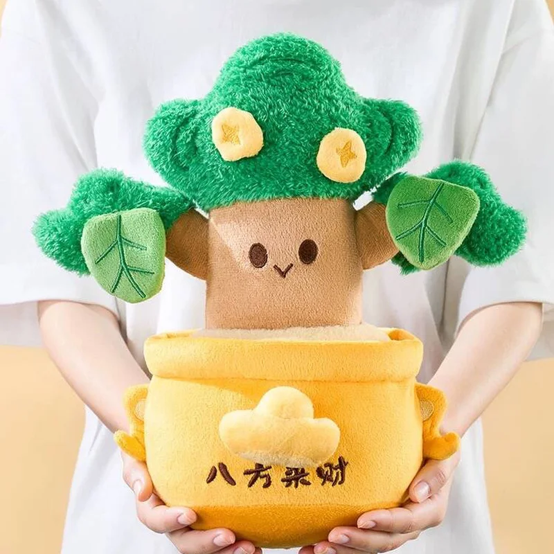 Estoque local miniso boneca de pelúcia pinho verde riqueza árvore boneca de pelúcia planta verde vaso macio bonito fortuna boneca brinquedo presente