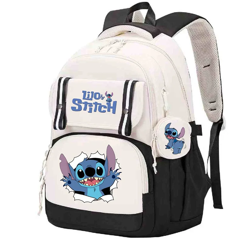 حقيبة ظهر Miniso Lilo Stitch اللطيفة للأطفال بسعة كبيرة حقائب كتب للطلاب المتوسطة من النايلون المقاوم للماء حقيبة مدرسية متعددة الاستخدامات هدية للأولاد والبنات