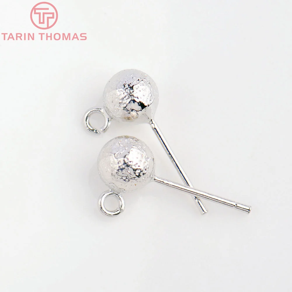 (4948)10PCS 5.5MM 24K Gold Color Plated Brass Ball with Hanging Hole Stud Earrings High Quality Jewellery Accessories Wholesale