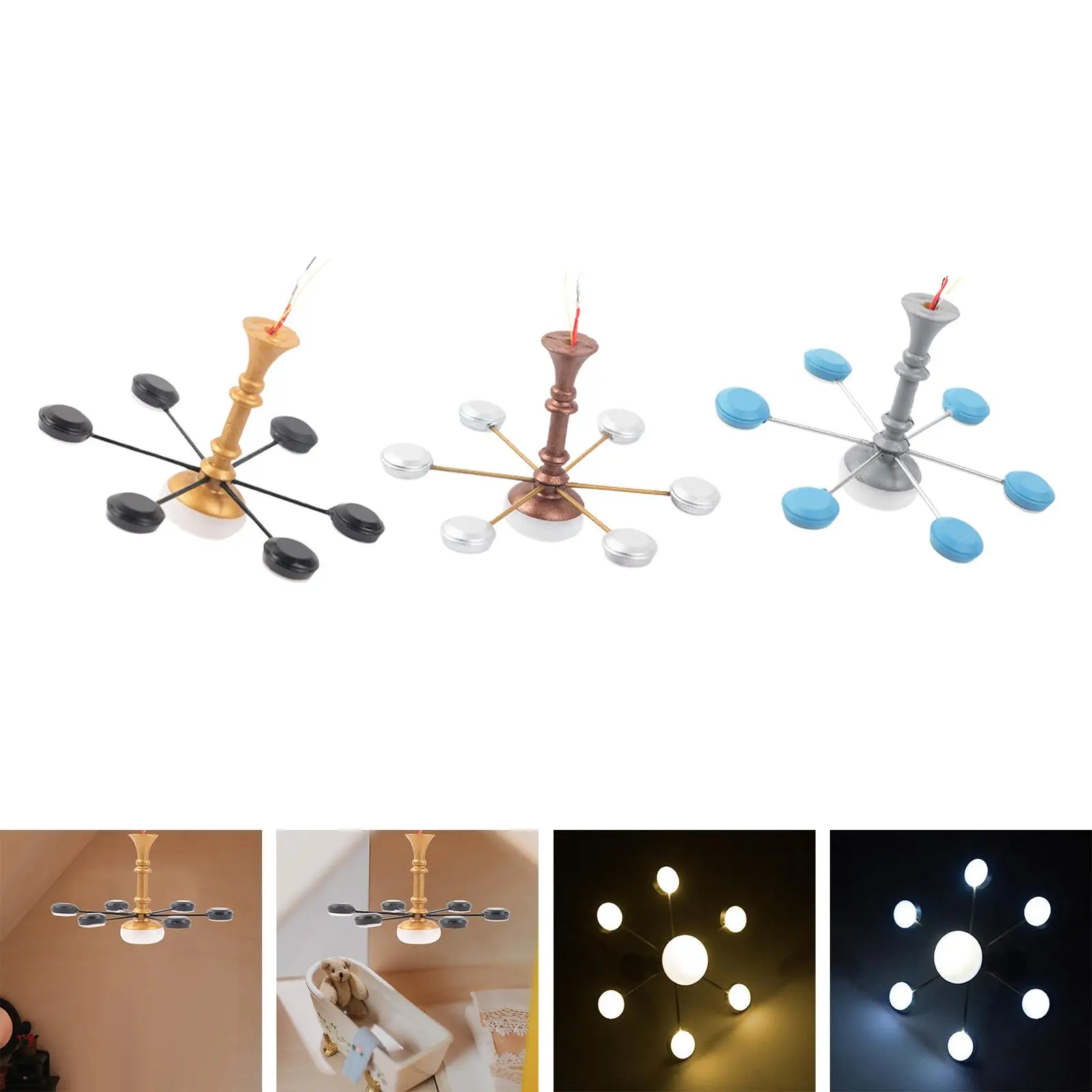 1/87 Ceiling Pendant Light 6 Lights 3V/12V HO Scale Chandelier for Doll House Decor Miniatures Layout Diorama Scenery Ornaments