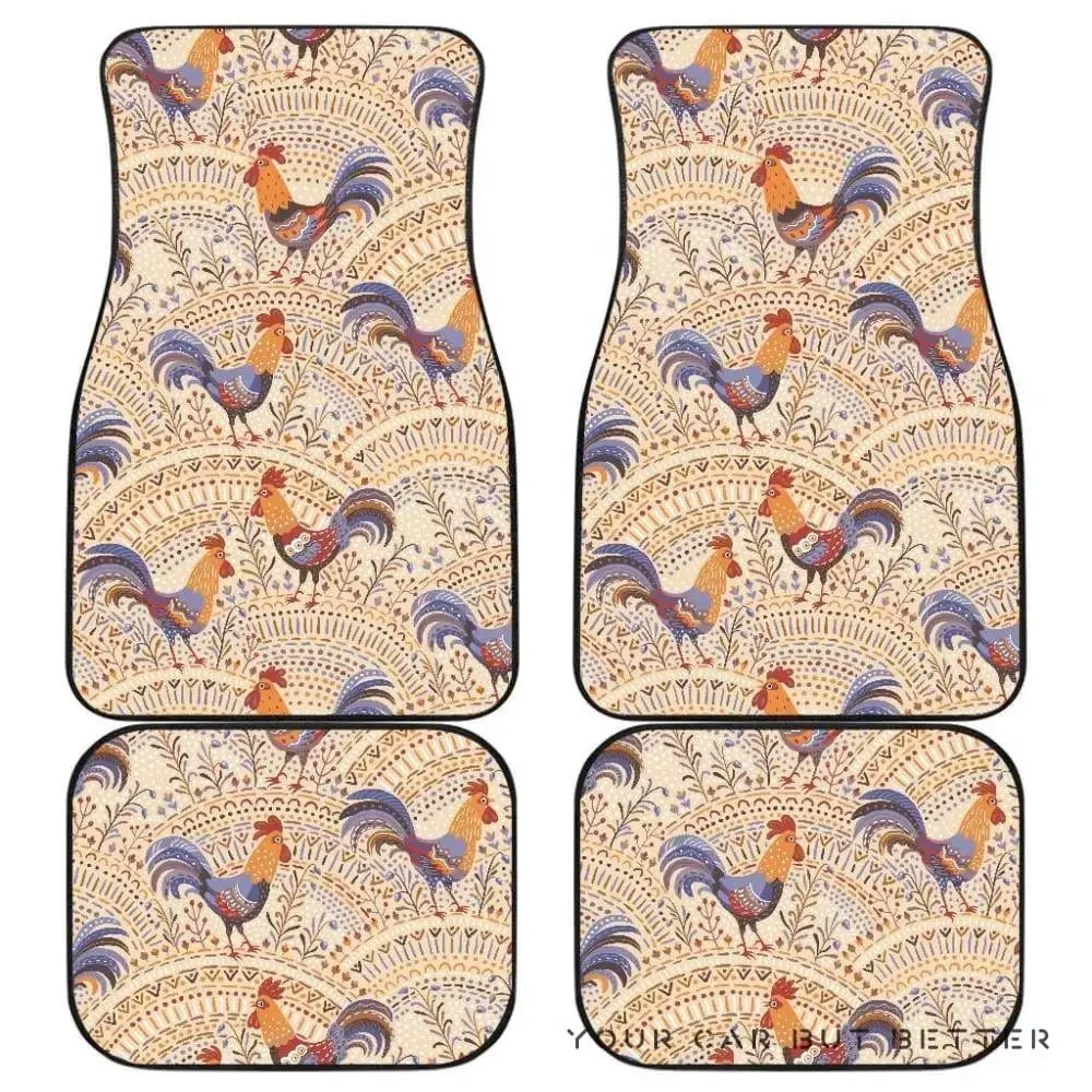 

Cute Rooster Chicken Cock Floral Ornament Background Front And Back Car Mats 045109