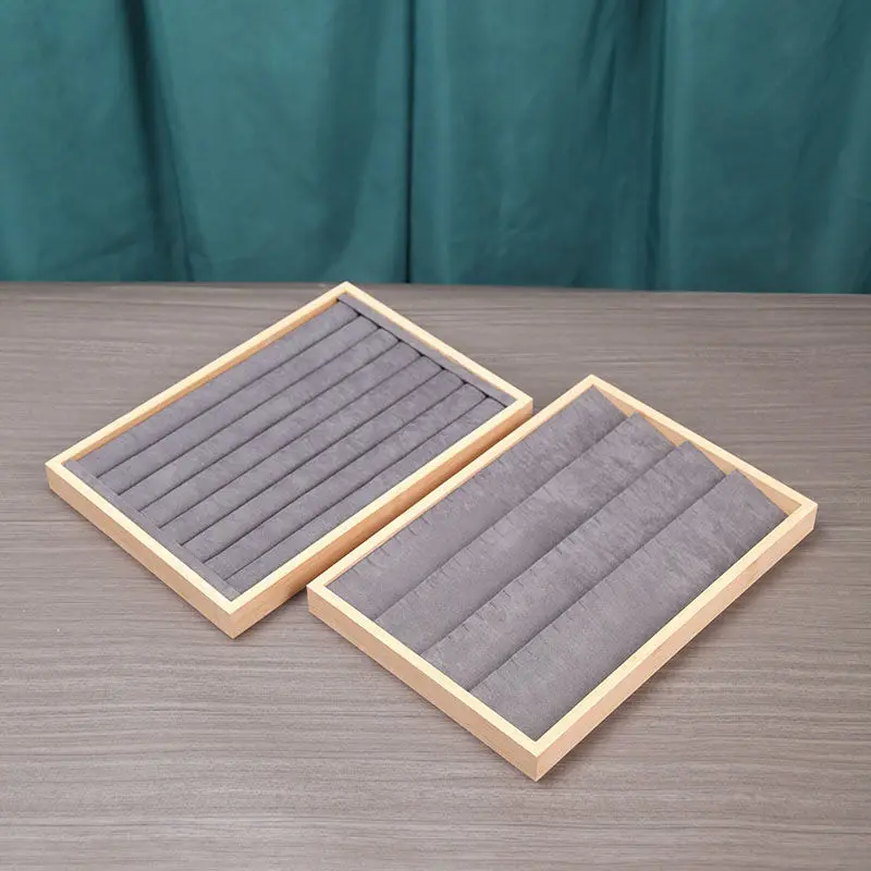 1 PC แฟชั่นสีเทา Series ไม้เครื่องประดับถาดต่างหูแหวนสร้อยคอสร้อยข้อมือถาดลิ้นชักตู้โชว์ Props