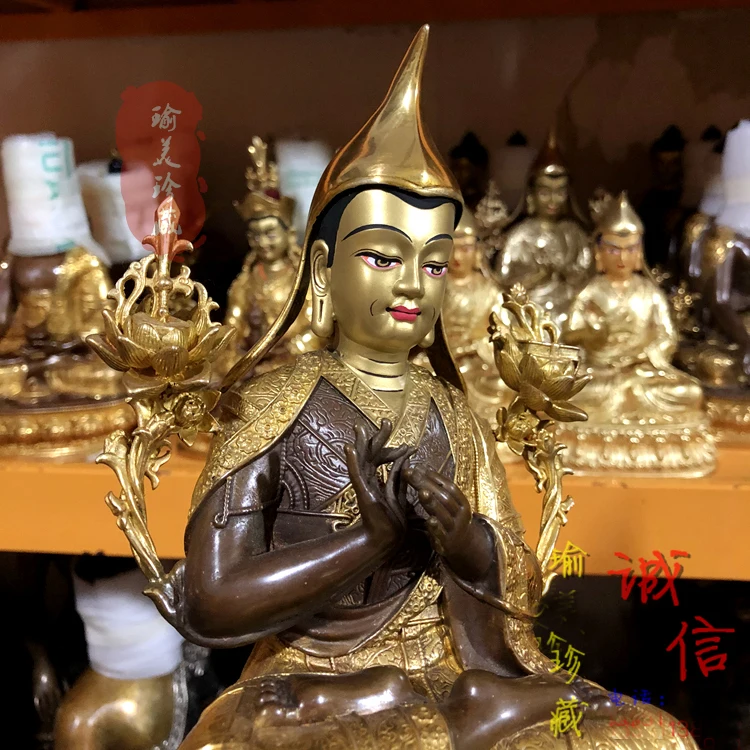 22CM large High-grade gold gilding Buddha brass statue HOME family effective protection Tibetan Nepal Gelugpa tsongkhapa Buddha