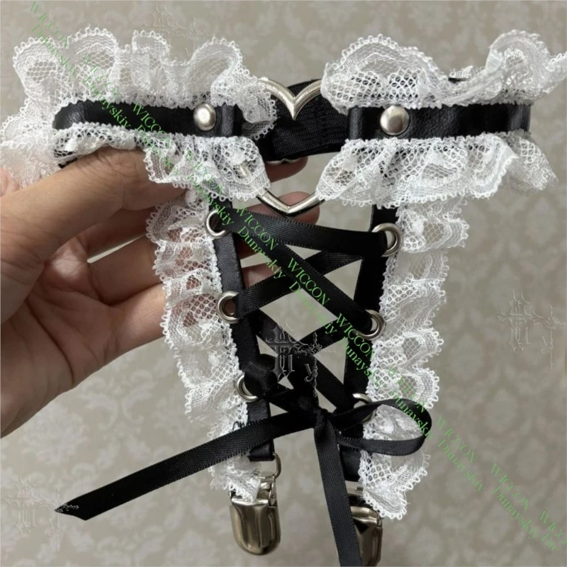 Jirai Kei Figure Ribbon Buckle Lace Heart Binding Strap Leg Garter Suspender Belt Halloween Alt Fashion Gothic Sweet Style Anime view 6