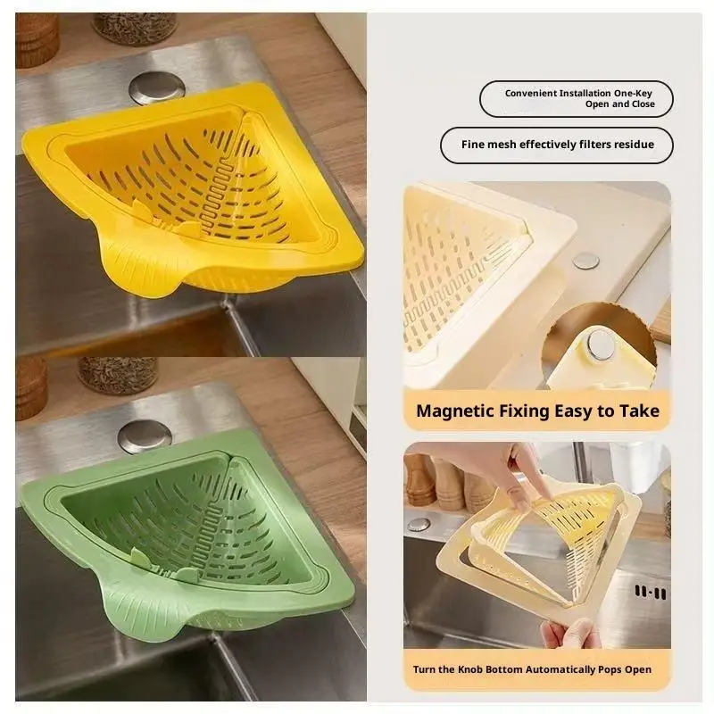 Corner Sink Drainer Basket Magnetic Kitchen Storage Rack Sink Drain Strainer Basket For Trash Food Waste Leftovers