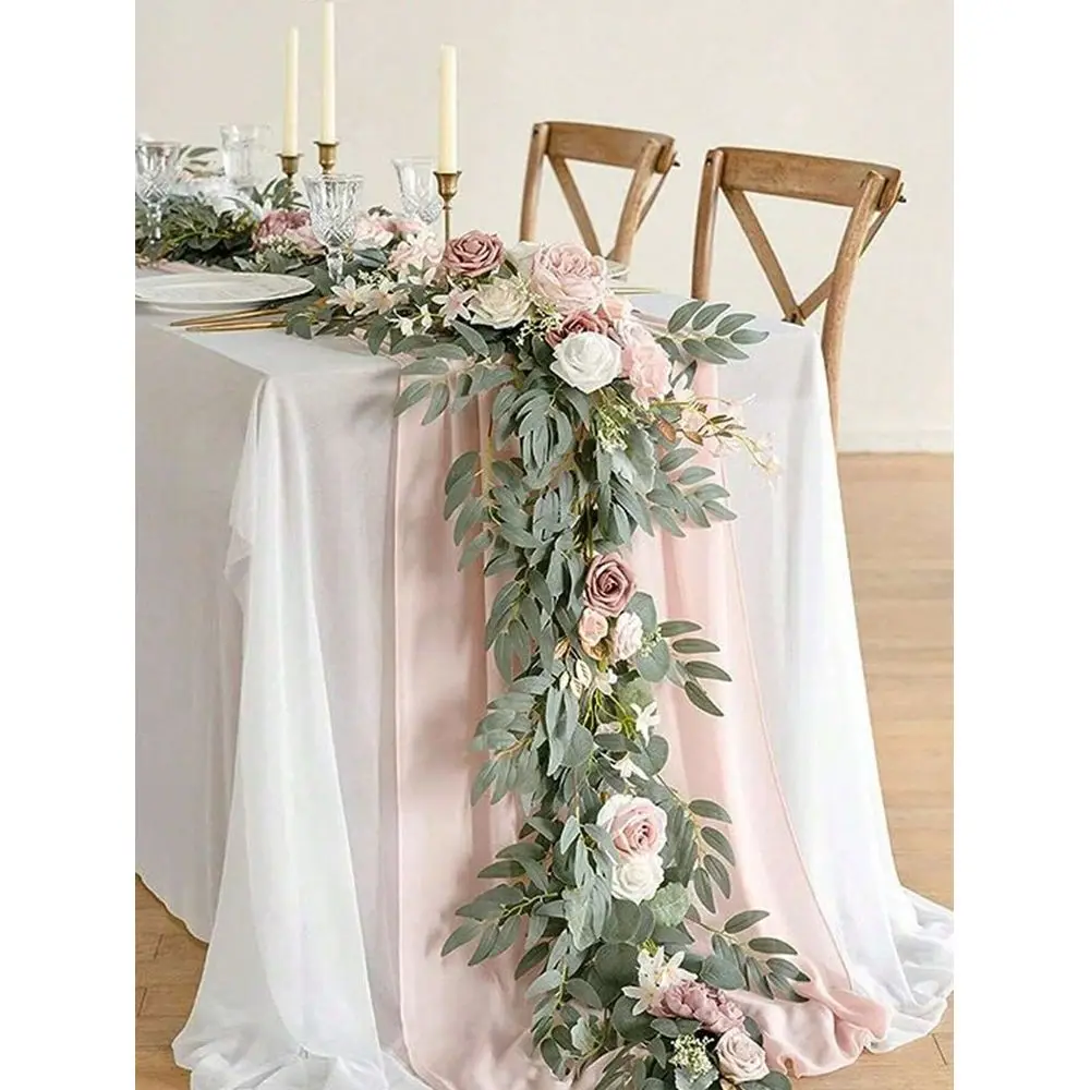 

Искусственная гирлянда из эвкалипта с цветами, ручная работа, декор для стола на свадьбу и свадебные торжества