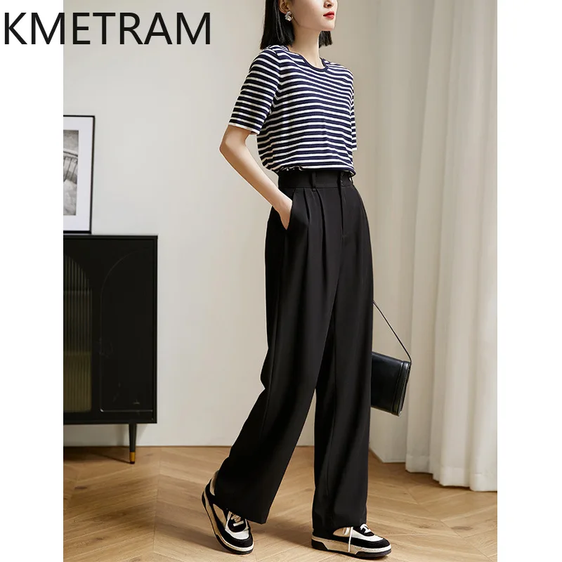 KMETRAM 3 couleurs été pantalon droit à jambes larges mode solide pantalons longs pour femme vêtements pantalons confortables Брюки Ж www