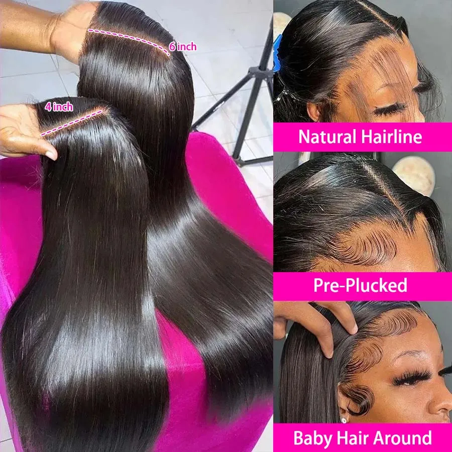 40 Inch HD Lace Wig 13x6 Human Hair Straight Frontal Wig Human Hair For Black Women Pre Plucked Transparent 13x4 Lace Front Wigs