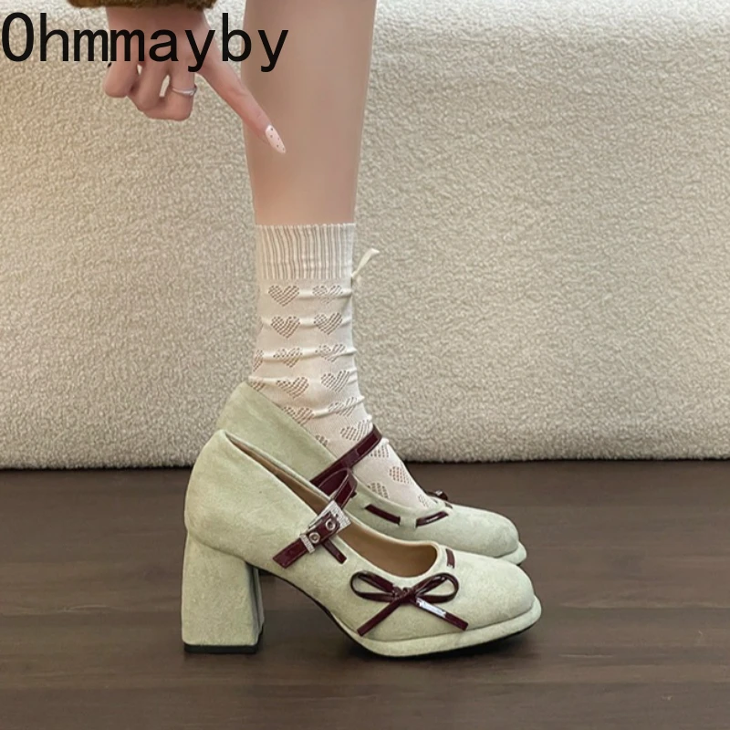 

Новые женские туфли Мэри Джейн на платформе и толстом каблуке, модные туфли с пряжкой и ремешком-бабочкой, женские элегантные модельные туфли-лодочки