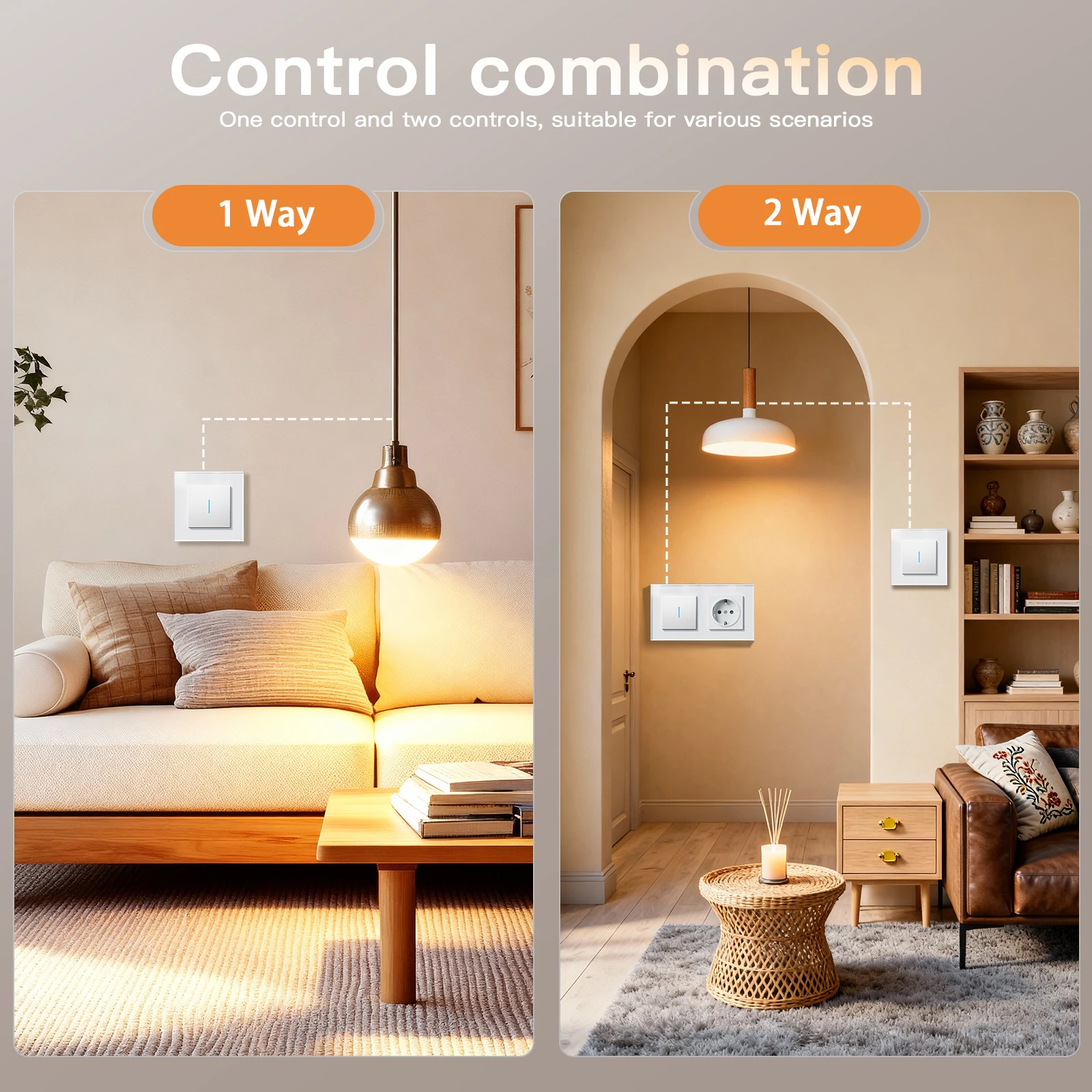 BSEED 1/2Gang Button Switch Function Part Glass Frame Only Light Switch DIY Part ST/TV/CAT6 Scoket Parts Free Combination