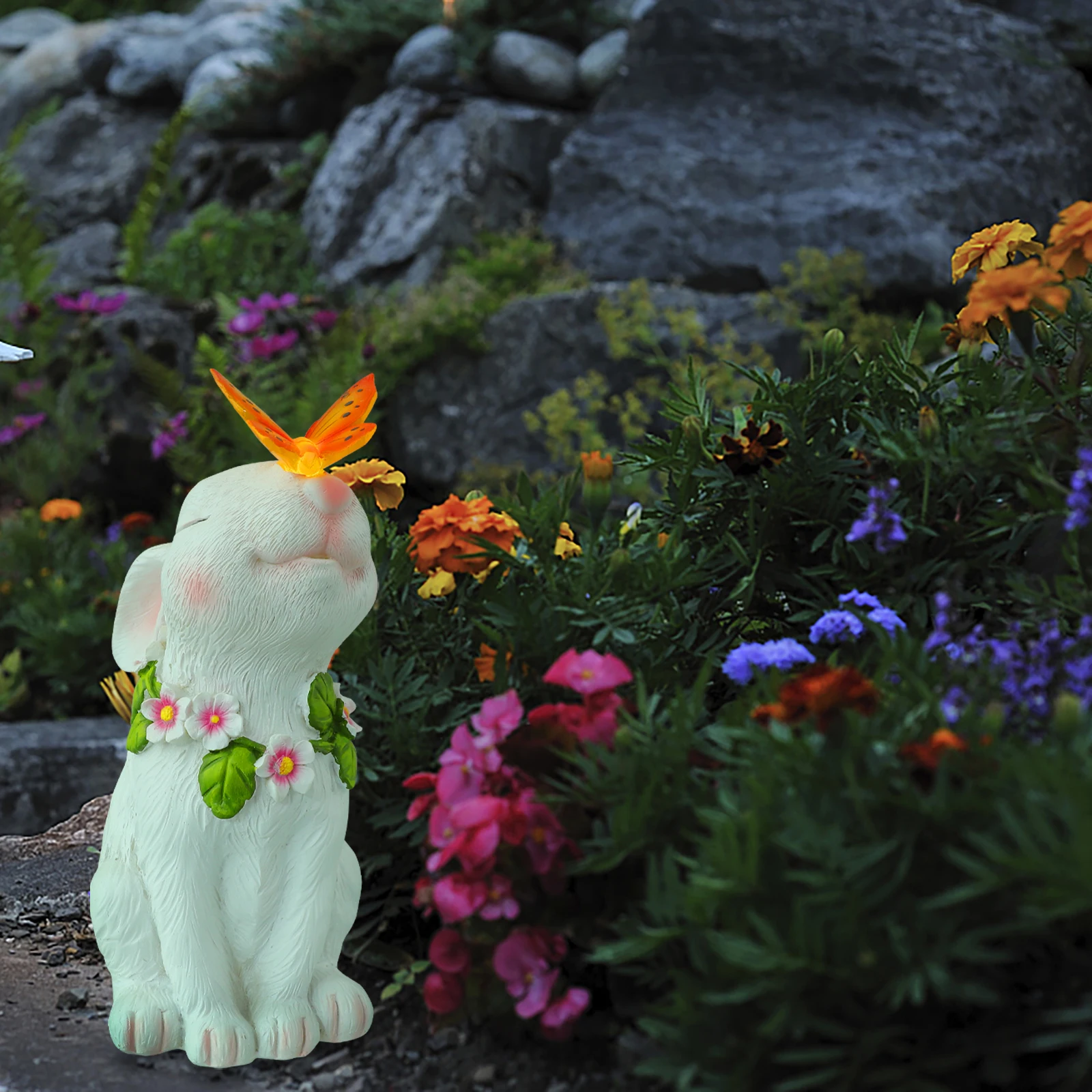 

1 Set Rabbit Statue Lamp Resin Outdoor Garden Light Decor Yard Lawn Glowing Solar Powered Craft Ornament Patio Driveway Cemetery
