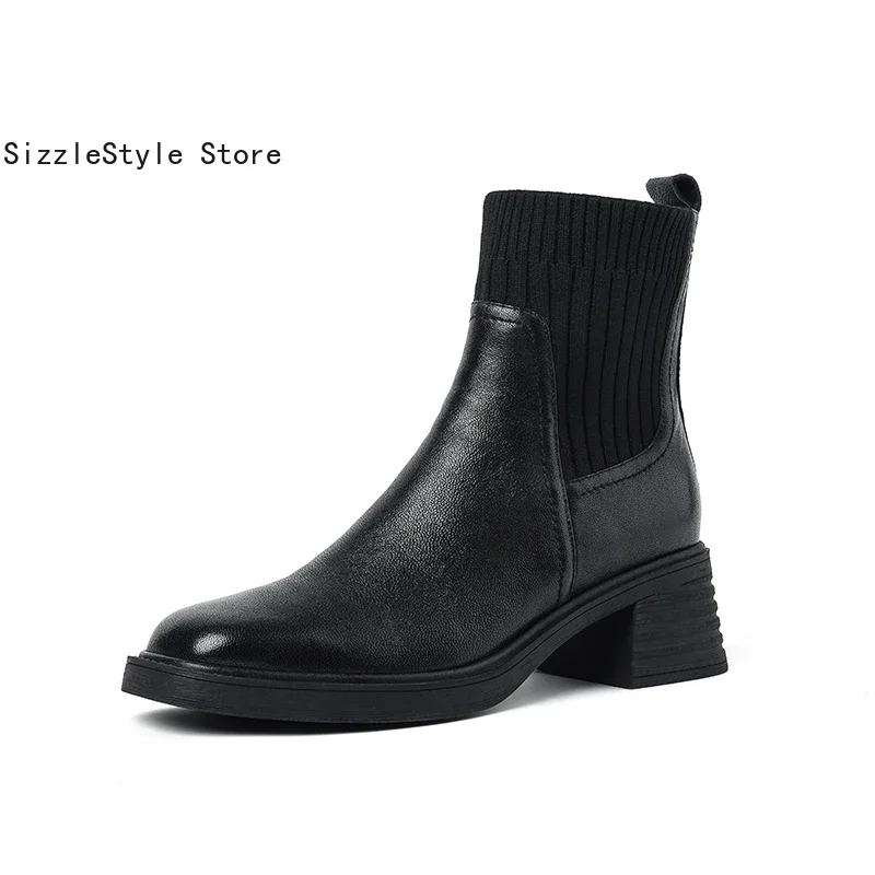 Frühling und Herbst Einfarbig Einfache Leder Quadratischen Kopf Nähte Textil Bequeme Dicke Ferse Kurze Stiefel für Frauen