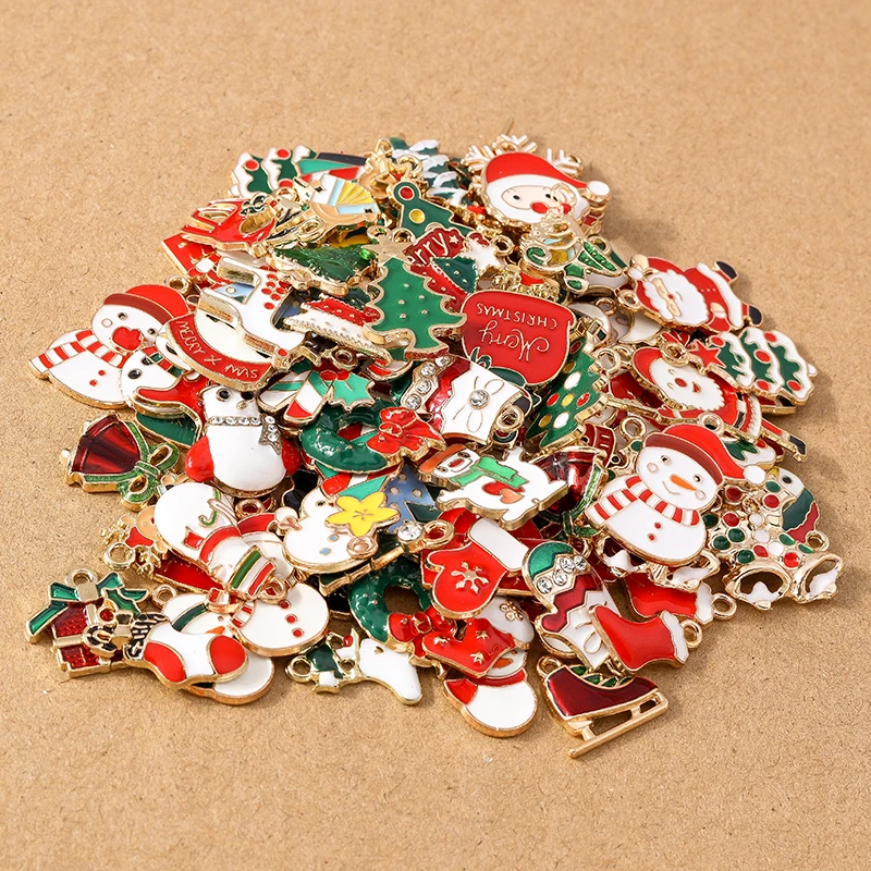 10/20/30 pcs Random Mix Enamel Christmas Snowman Santa Claus Charm Pendants for Jewelry Making DIY Earrings Necklace Accessories