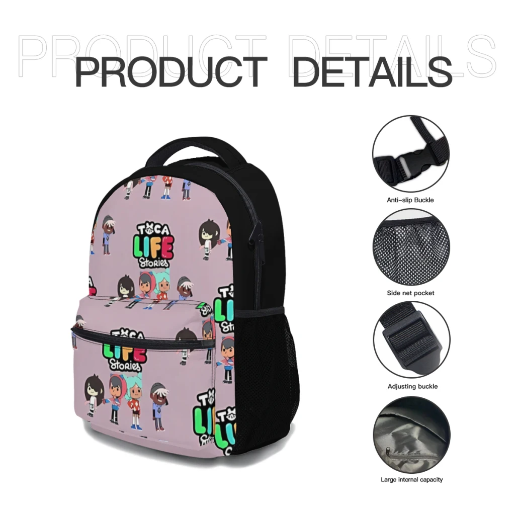 New Fashionable  Toca boca stories for kid- Backpack Bag Large Capacity Trendy Book Bag Multi-pockets Adjustable 17inch