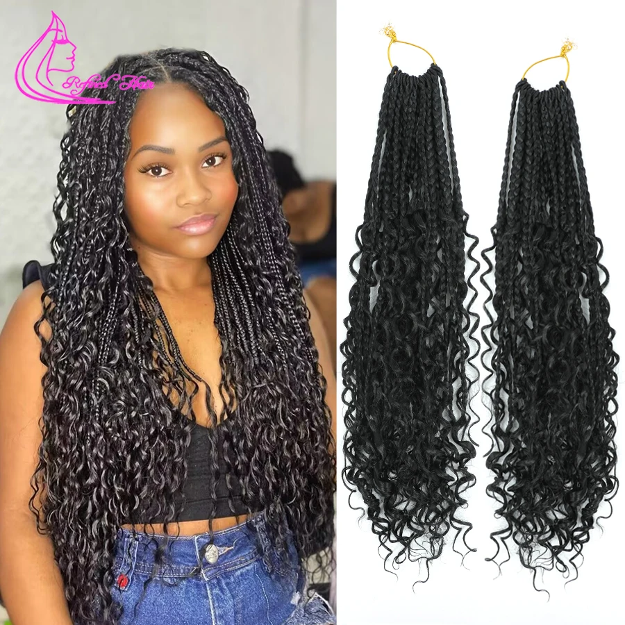 

Boho Box Braids Crochet Hair New Goddess River Locs Bohemian Locs with Curly Ends Pre-looped Braiding Hair Extensions 14 18inch