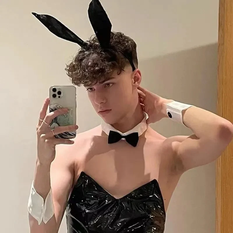 ชุดคอสเพลย์กระต่ายชาย ชุดจั๊มสูทเซ็กซี่ ชุดชั้นในคู่รัก สำหรับงานปาร์ตี้ บาร์ ไนท์คลับ ชุดเล่นบทบาทสมมติ ชุดยูนิฟอร์มกระต่ายชายสุดสนุก
